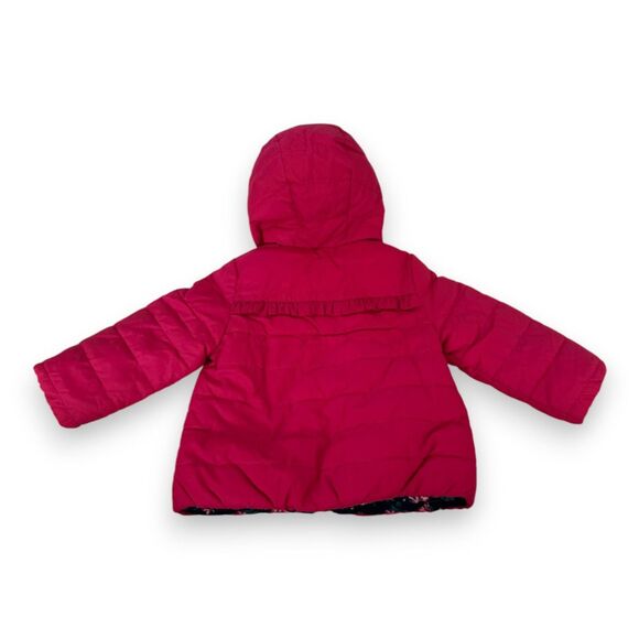 Du Pareil Au Meme Reversible Puffer Jacket 6 Months Bright Pink Navy Floral NWT - Picture 3 of 5
